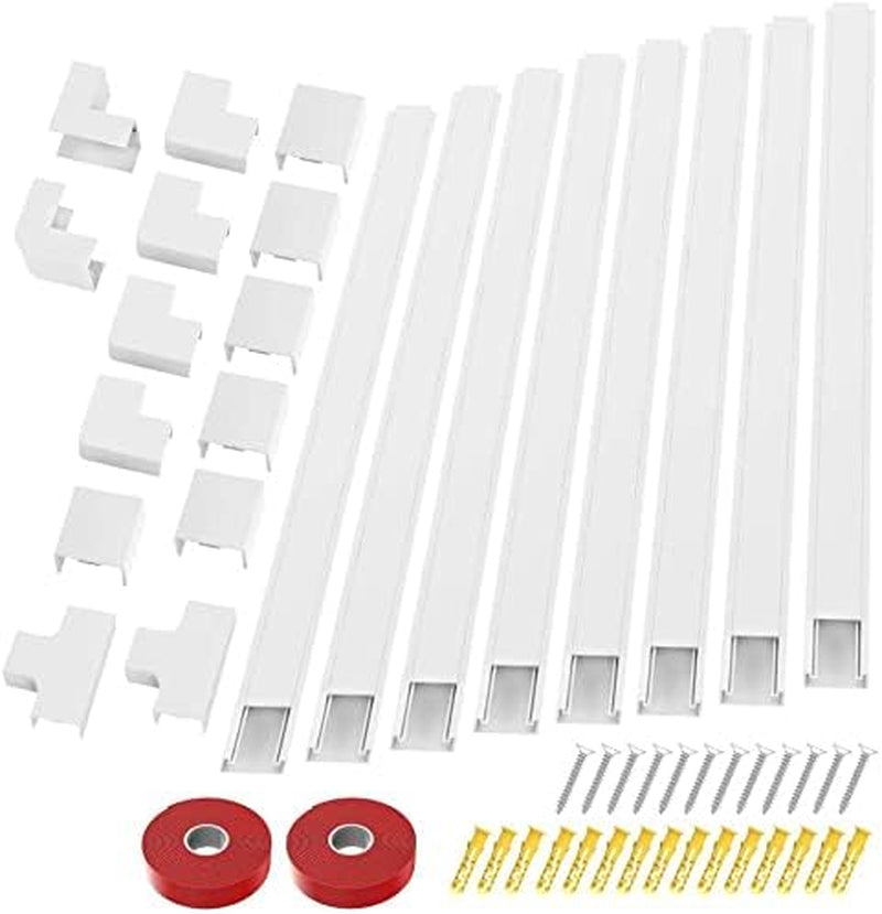 Cable Concealer Cord Cover - 10 White Cable Management Channels - on Wall Wire Hider to Organize Cables for Wall Mount TV, Computers, Home - 10 X L15In, W1.18In, H0.59In - Large