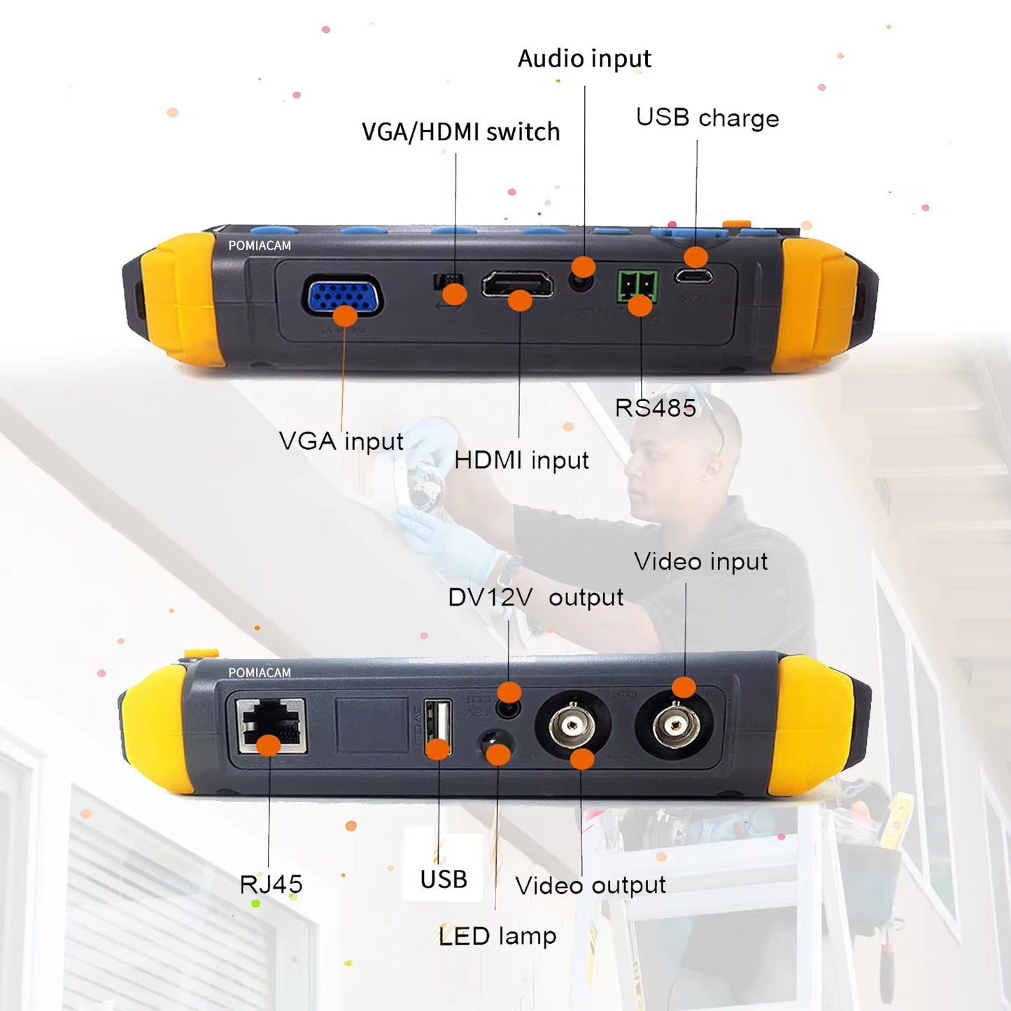 Ahd Camera Monitor，Cctv Tester，Ahd Cvi Tvi Cvbs 4 in 1 Cameras Test Tool ，Ptz Control,Hdmi Input Monitor. DC 12V Power Out