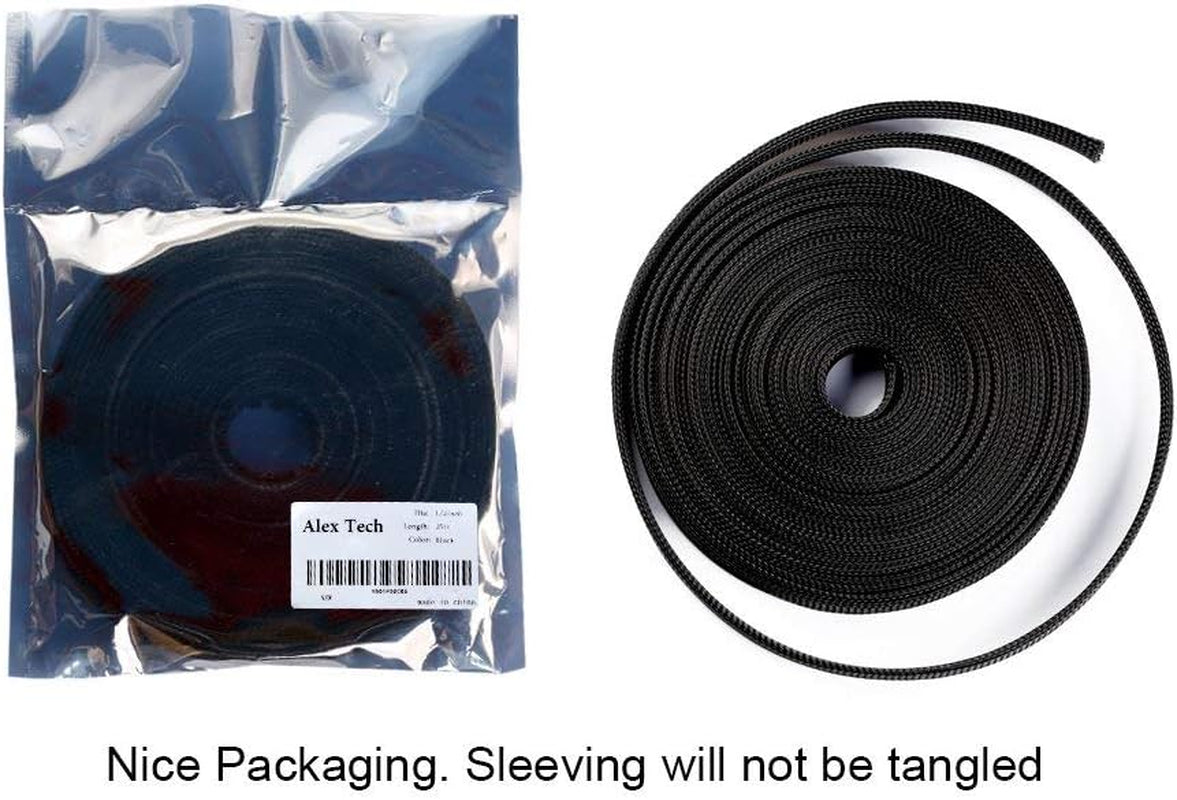 25Ft - 1.25 Inch PET Expandable Braided Sleeving – Black –  Braided Cable Sleeve