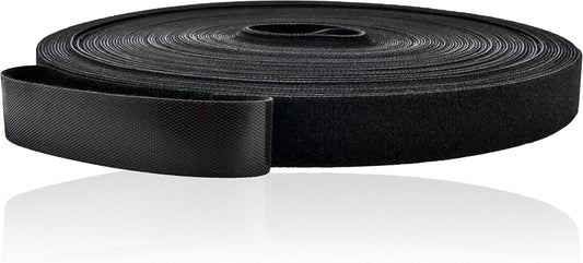 82Ft Reusable Fastening Tape Cable Ties Double-Sided Roll, Hook and Loop Straps Wrap Ultra Thin and Strong 27 Yard Black, Wire Cord Management Organizer (20Mm (3/4 Inch))