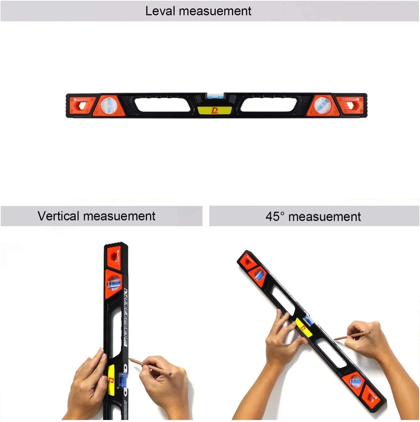 24 Inch Magnetic Spirit Level Tool Aluminum I-Beam Level (3 Reading Vials, 5 Strong Magnets, Robust End Caps)