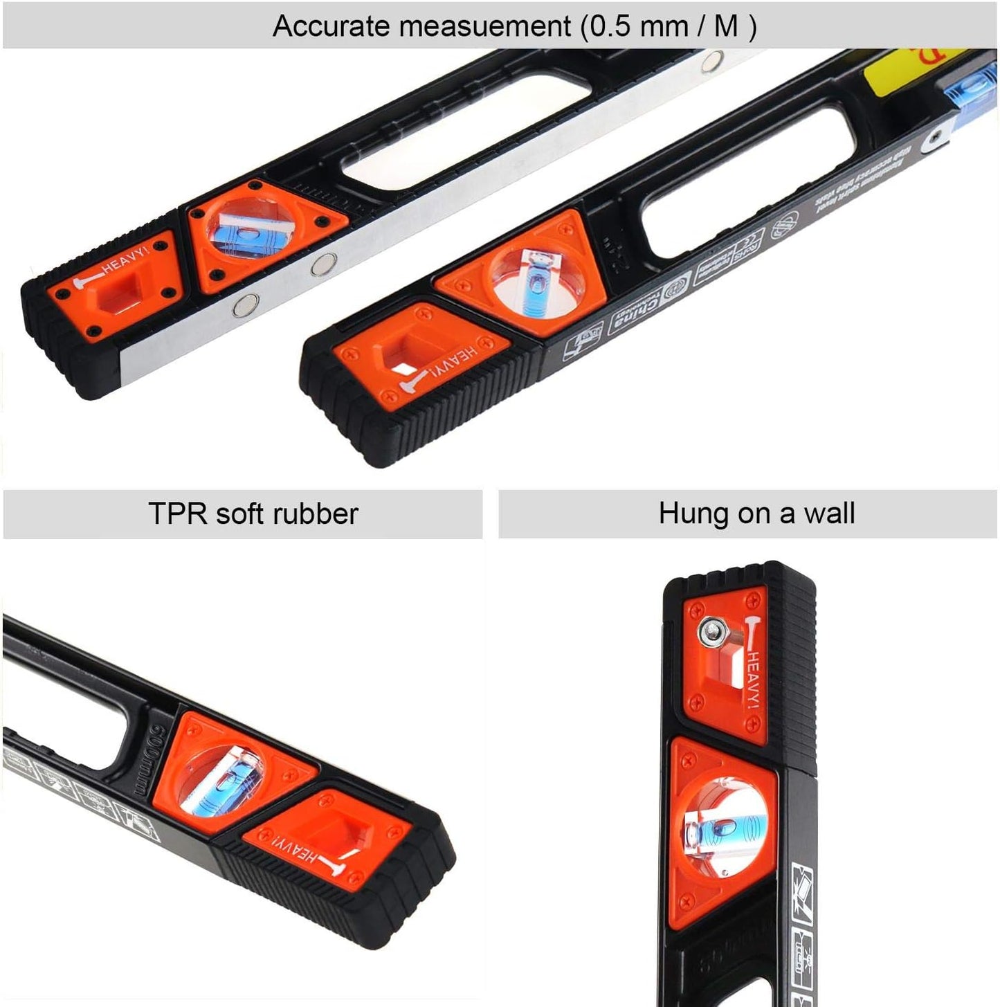 24 Inch Magnetic Spirit Level Tool Aluminum I-Beam Level (3 Reading Vials, 5 Strong Magnets, Robust End Caps)